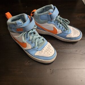 Nike Court Borough Mid 2 Sneakers Kids 5Y Blue Orange High Top Shoes